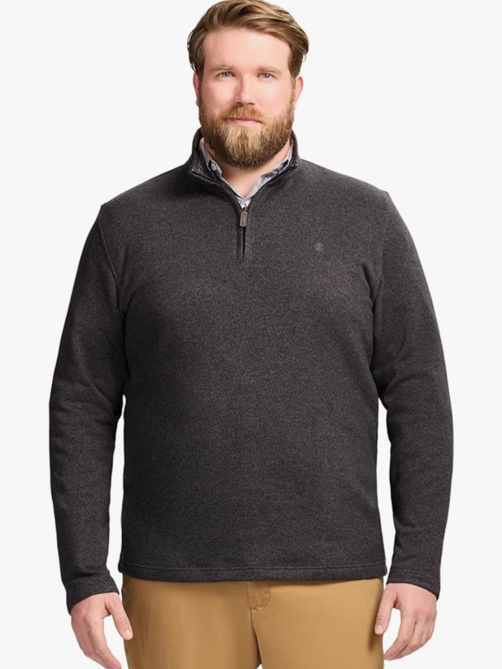 IZOD Men’s Charcoal Gray Quarter Zip Pullover Sweater Size Large Golf Casual